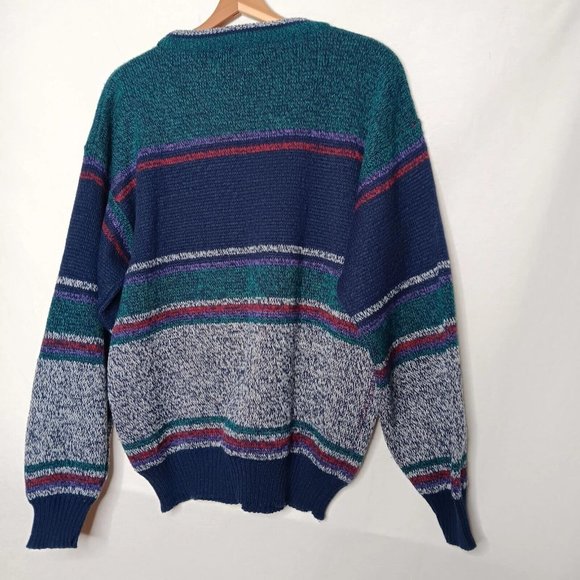 Vintage 90s Impact L Sweater Crew Neck Leather Patches Mountain Ski Retro READ - Picture 2 of 16